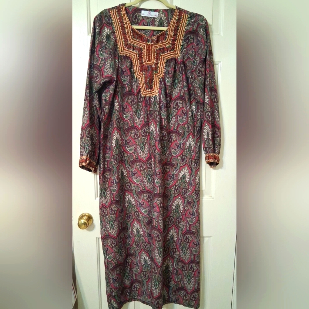 everyday FAMOUS Women's SZ M Long Sleeve Multicolor BOHO Hippie Maxidress